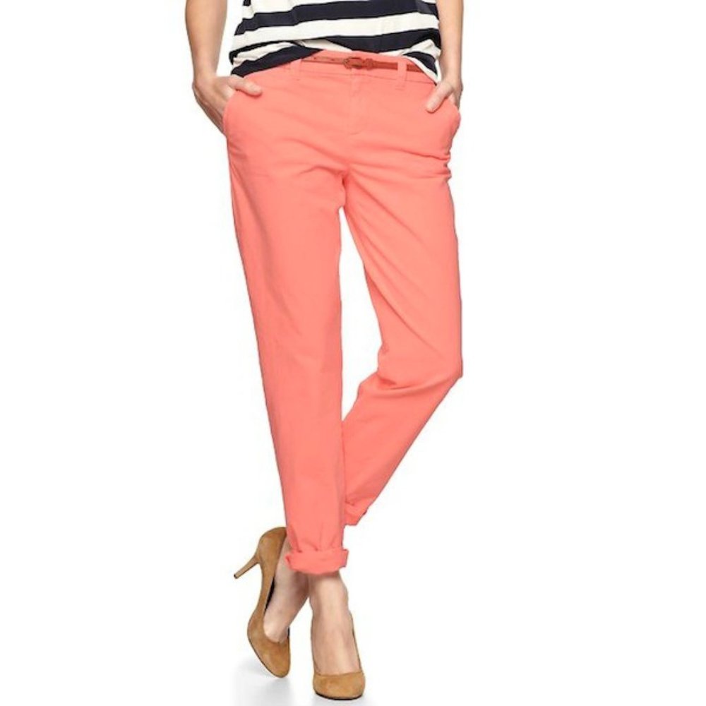 GAP Broken In Straight Neon Coral Khakis Sz 6